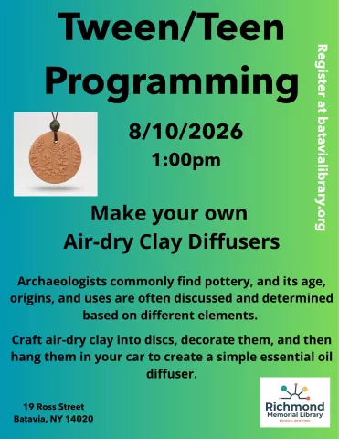 Tween/Teen Programming: Make your own Air-Dry Clay Diffuser!